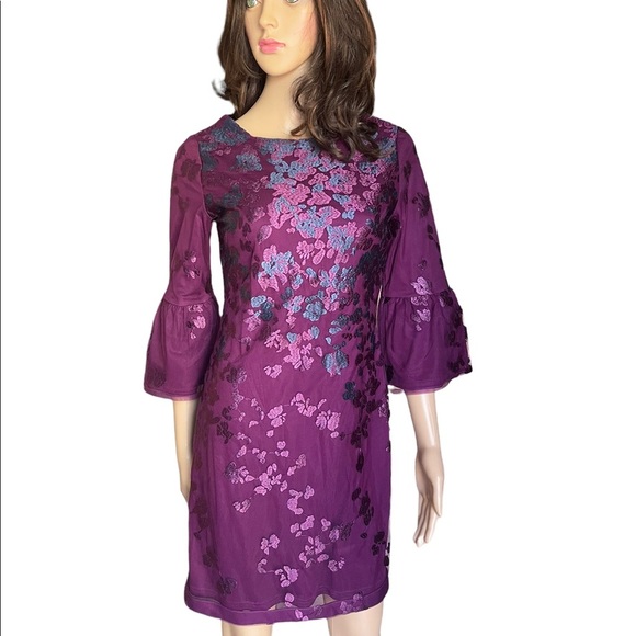 Kari Legerfeld women maroon embroidery floral dress size 0 - Picture 2 of 12